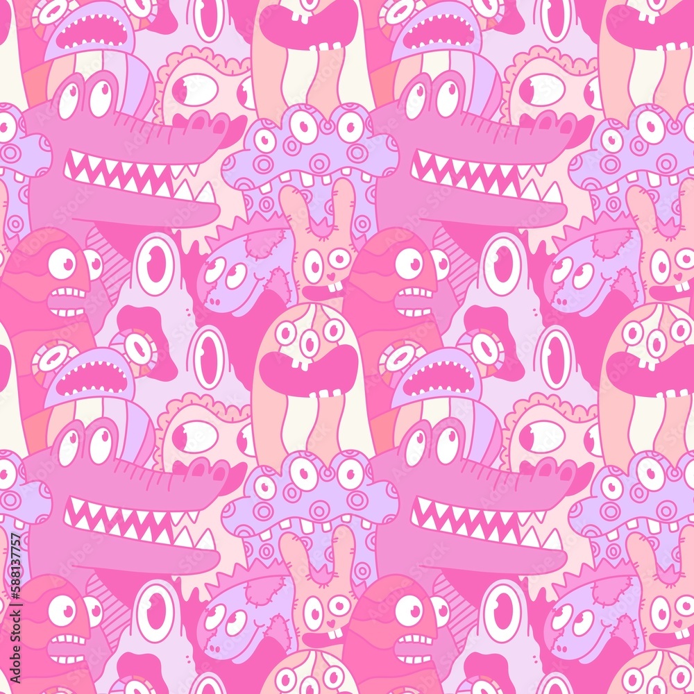Cartoon monsters seamless emoticons aliens pattern for kids clothes print and wrapping paper and fabrics Cartoon monsters seamless emoticons aliens pattern for kids clothes print and wrapping paper and fabrics