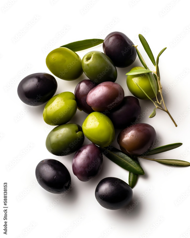 olives one the white background - created with Generative AI technology 