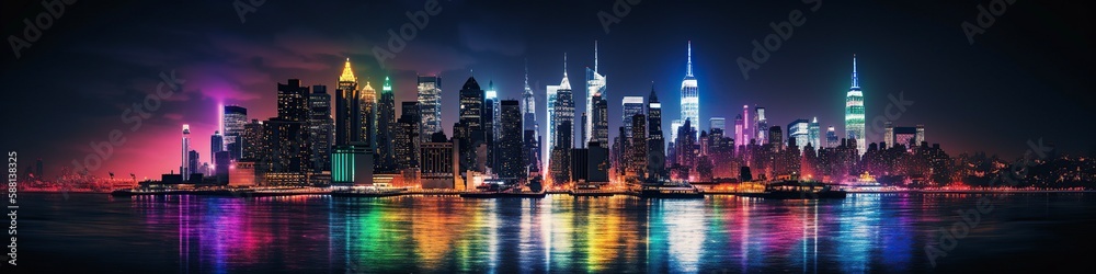 illustration, new york nightlife glow, website headers, generative ai