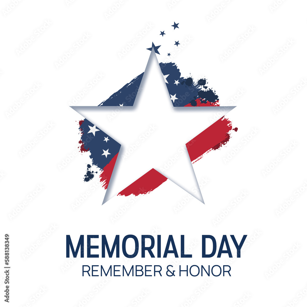 Obraz premium Memorial Day Banner Template with the official flag of the United States of America against a white background. Thanks to all who served.