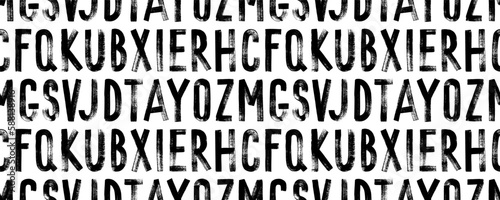 Seamless pattern with grunge alphabet uppercase letters. Hand drawn capital letters. Typographic distressed vector font with dry brush strokes. Hand drawn characters with a rough inked texture. 