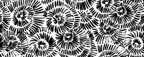 Abstract aster or dandelion seamless pattern. Brush drawn linear chrysanthemum flowers, radial circles, sunbursts. Dry brush style floral motives. Simple doodle or linear botanical abstract wallpaper.