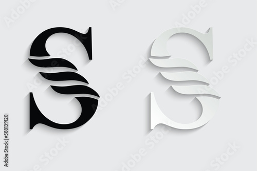 letter S. Black flower alphabet. Beautiful capital letters with shadow