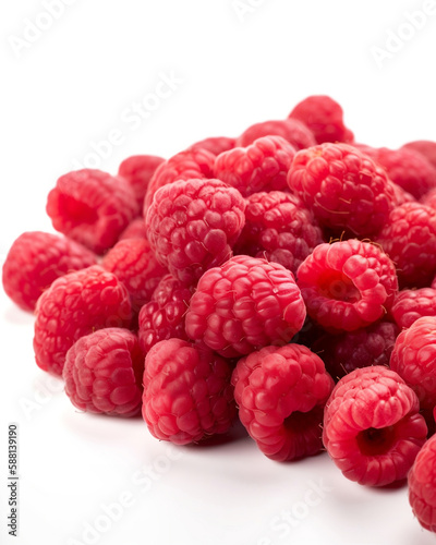 raspberries on white background - created with Generative AI technology 