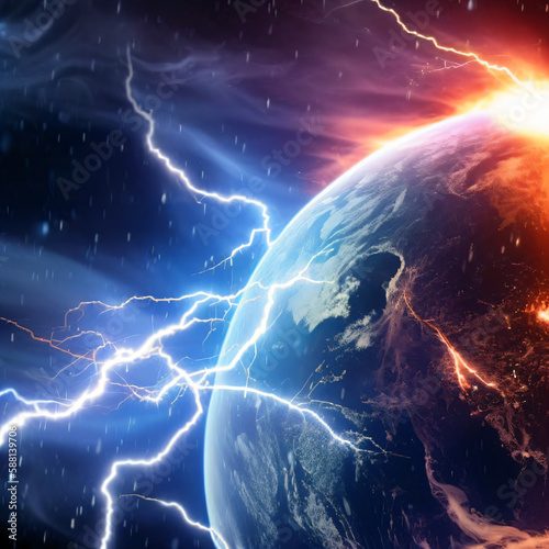 earth in space with lightning storms