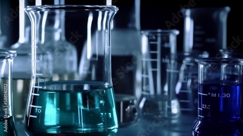 Laboratory Research - Scientific Glassware For Chemical Background. Generative AI