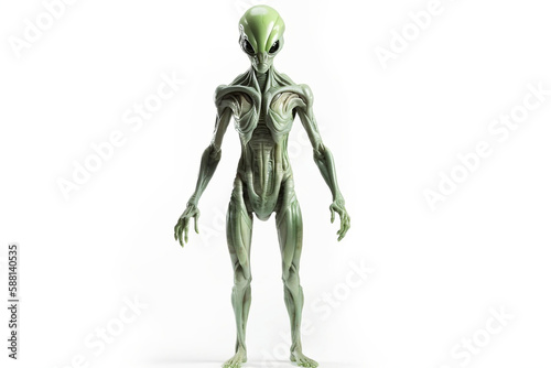 3d rendered illustration, green alien front view, generative ai