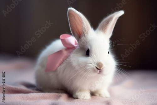 The rabbit with a pink ribbon tied around its tail Generative AI