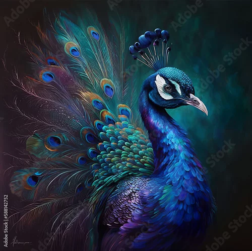 Obraz Ai Generted, oil Painting - Colorful peacock tail feathers.