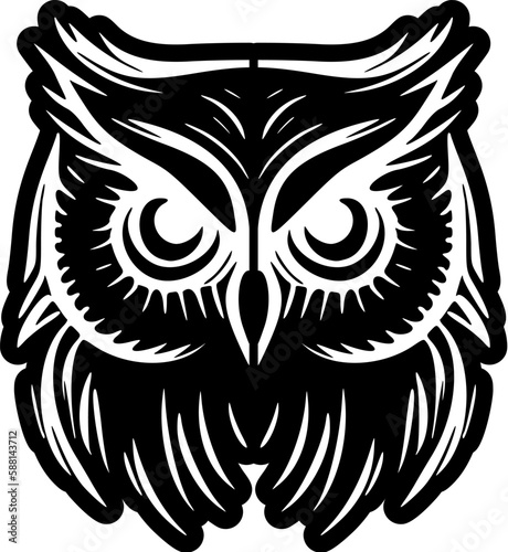 ﻿A simple vector logo of an owl in black and white. photo