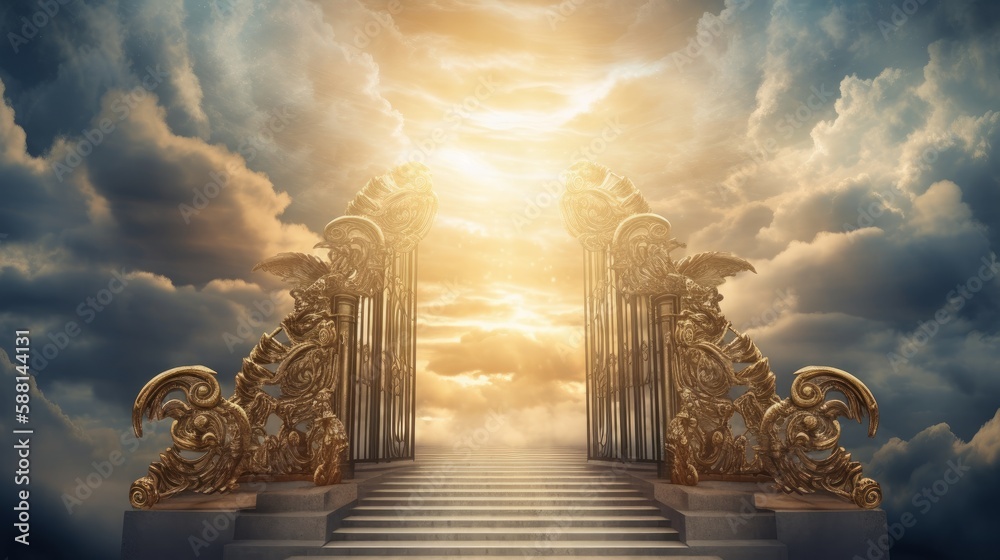 Golden Gates of Heaven with Glowing Light - obrazy, fototapety, plakaty 