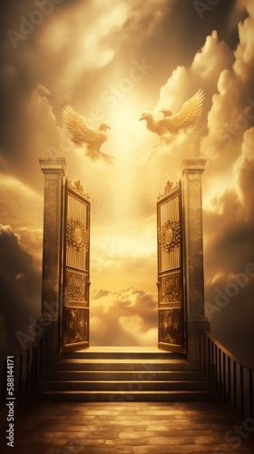 Golden Gates of Heaven with Glowing Light