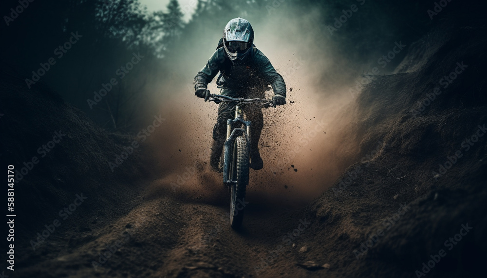 Men in motion, cycling extreme sports adventure generated by AI