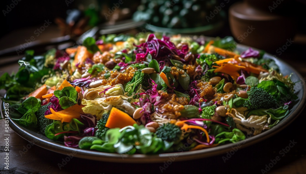 Fresh gourmet salad bowl, packed with vegetables generated by AI Fresh gourmet salad bowl, packed with vegetables generated by AI