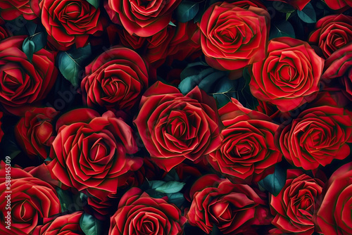Tile Seamless Full Red Roses - Generative AI 