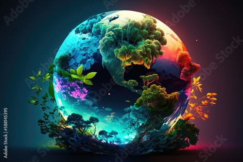 A Glowing Globe of Earth, Fantasy, and Nature - Generative AI  © RenZen