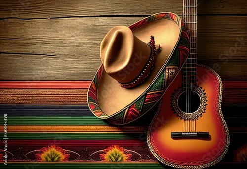 Cinco de Mayo Sombrero and Guitar Wallpaper - Generative AI
 photo