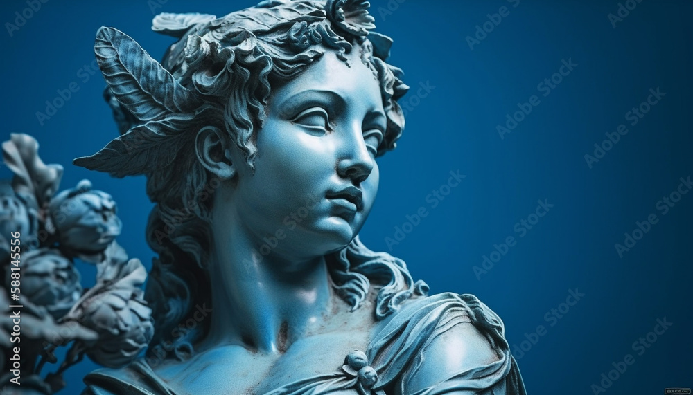 Spiritual statue in blue marble, symbolizing Catholicism generated by AI