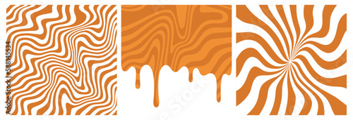 Set of Swirl, Splash, Wavy and Melt Caramel. Abstract Toffee Vector Pattern. Illustration of Liquid Salted Caramel, Melted Peanut Butter, Sweet Honey, Chocolate Milk or Maple Sauce