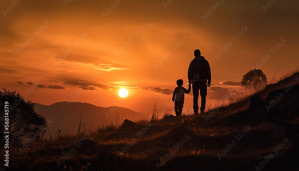 A family hiking together, embracing autumn beauty generated by AI