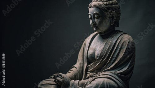Serene monk meditates, ancient wisdom endures time generated by AI