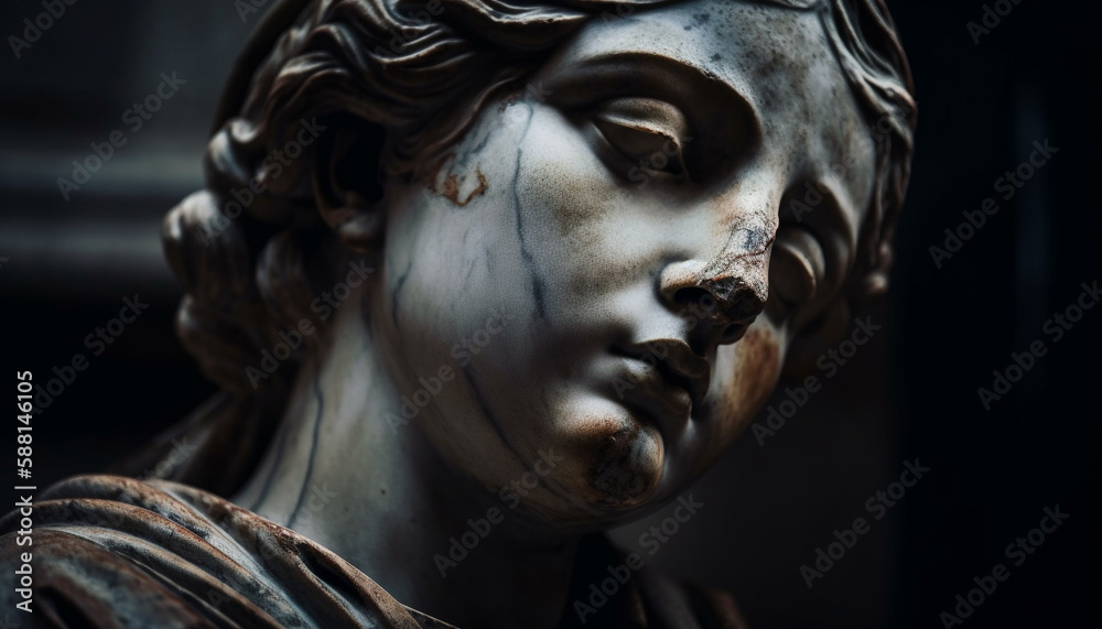 Grief and prayer captured in ancient statue generated by AI