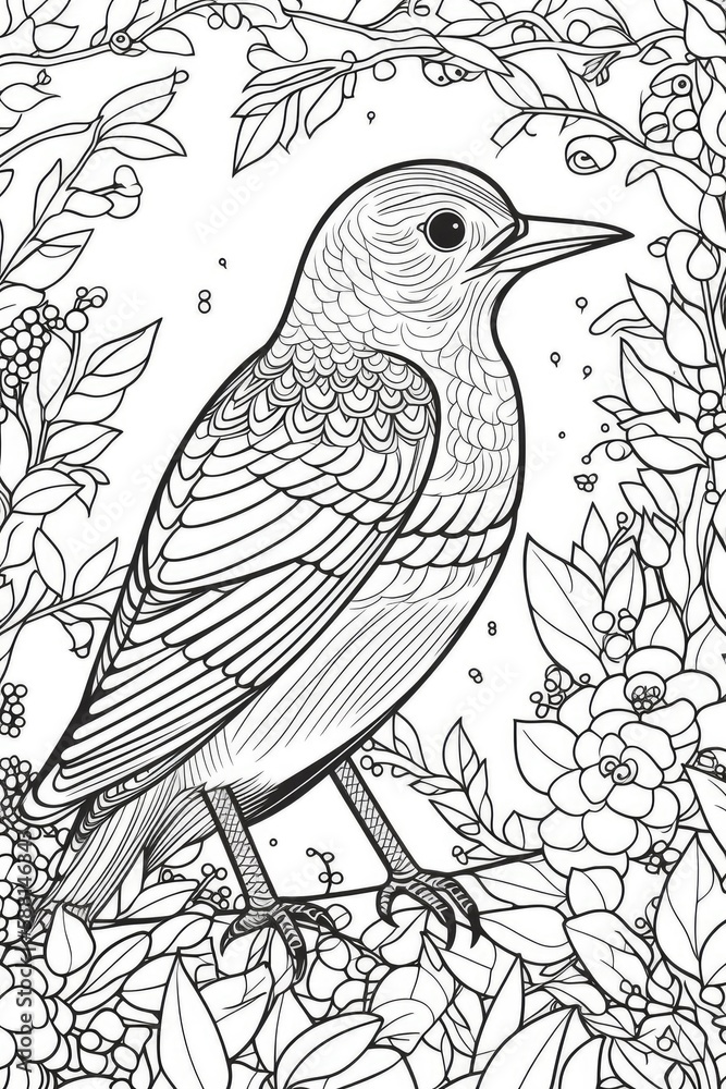 Naklejka premium Cute Cartoon Bird outlined for coloring book isolated on a white background. Generative AI