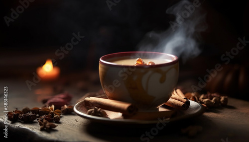 Aromatic coffee with warm winter spices burning generated by AI