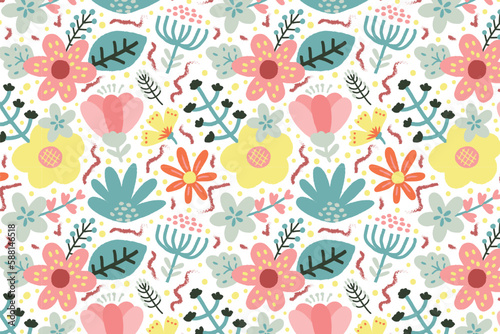 aesthetic cute spring and summer abstract flower seamless pattern
