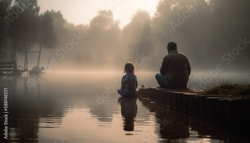 Father and son embracing in tranquil sunset generated by AI © Jeronimo Ramos