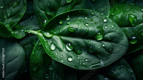 Spinach with drops of water