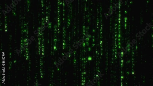 Matrix Code Rain Green Letters: