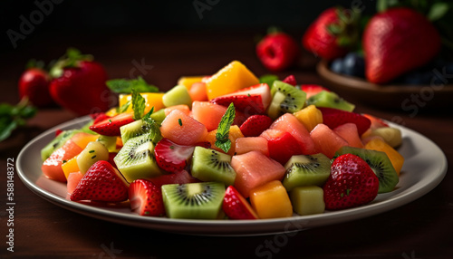 Healthy fruit salad with a gourmet twist generated by AI