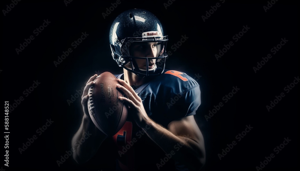 Competitive athlete wearing football helmet, standing confidently generated by AI