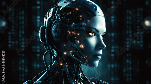 Futuristic cyber person with binary code with AI