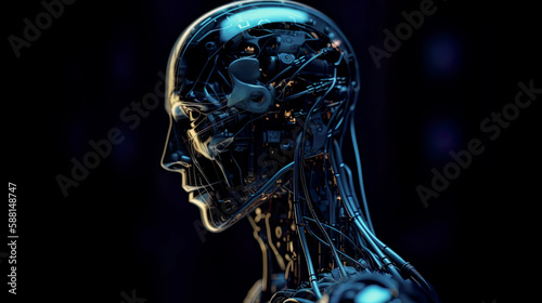 3d rendered illustration of a futuristic android robot with AI  photo