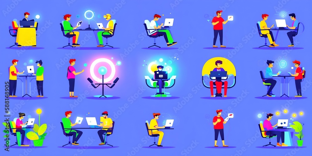 Fototapeta premium Photo of people collaborating and working on laptops in a modern office