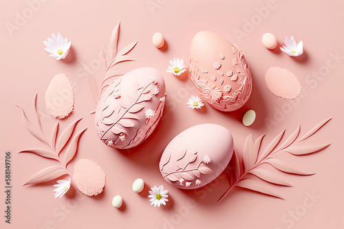 pastel Easter eggs on pink background