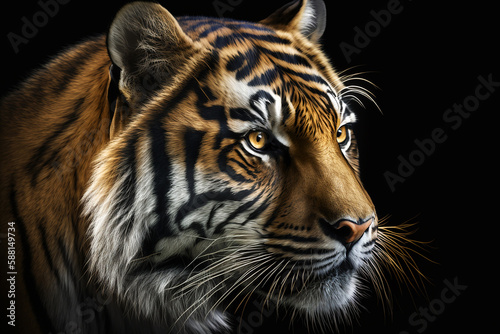 tiger face on black background. © Melinda Nagy