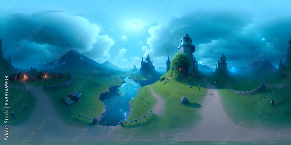 Photo of a scenic landscape featuring a castle and a flowing river Photo of a scenic landscape featuring a castle and a flowing river