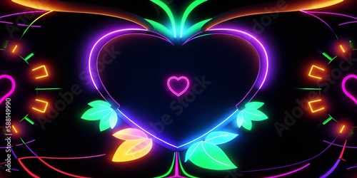 Photo of a neon heart surrounded by colorful lights