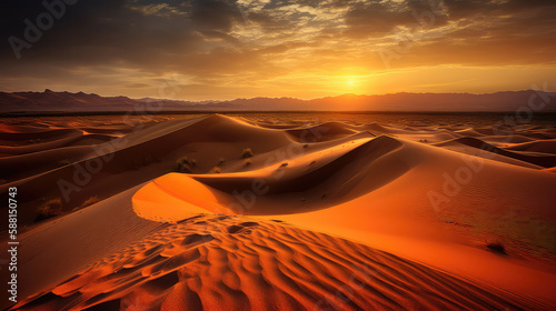 Desert at Sunset with Endless Sand Dunes