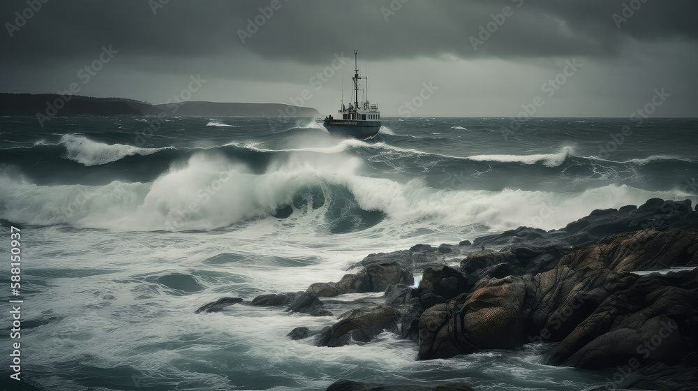 Stormy seas: Tumultuous water against a gray sky