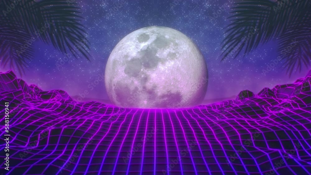Retro Moon Synth Wave VJ Music Background Loop