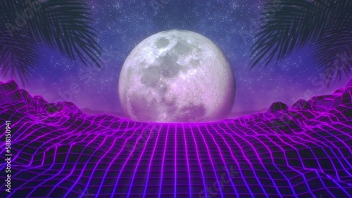 Retro Moon Synth Wave VJ Music Background Loop