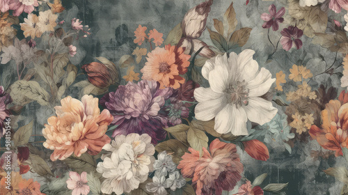 Wallpaper Mural Vintage garden background with flowers Torontodigital.ca