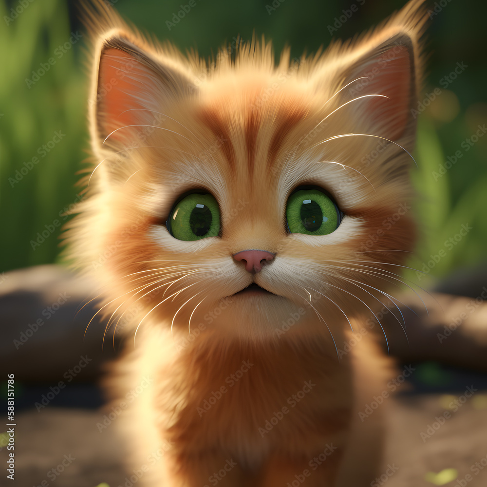 little cute kitten with green eyes