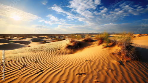 Desert landscape with golden sand and bright sky