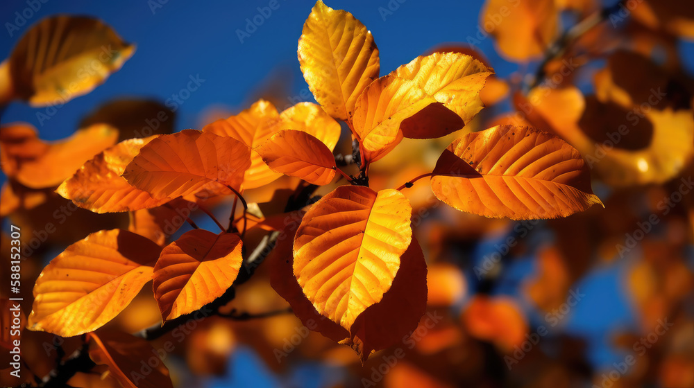 Autumn Leaves - Golden leaves against a bright blue sky
