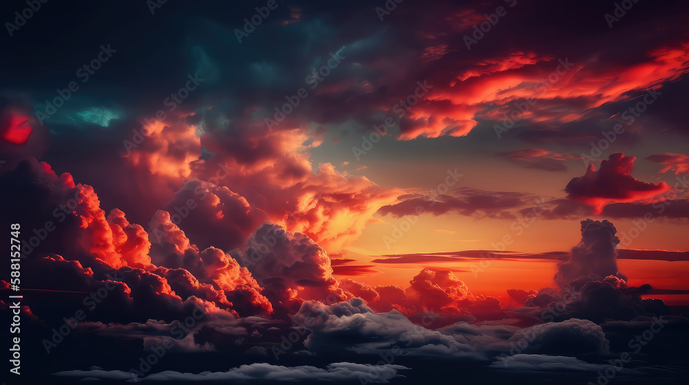 Vibrant sunset with orange and pink clouds